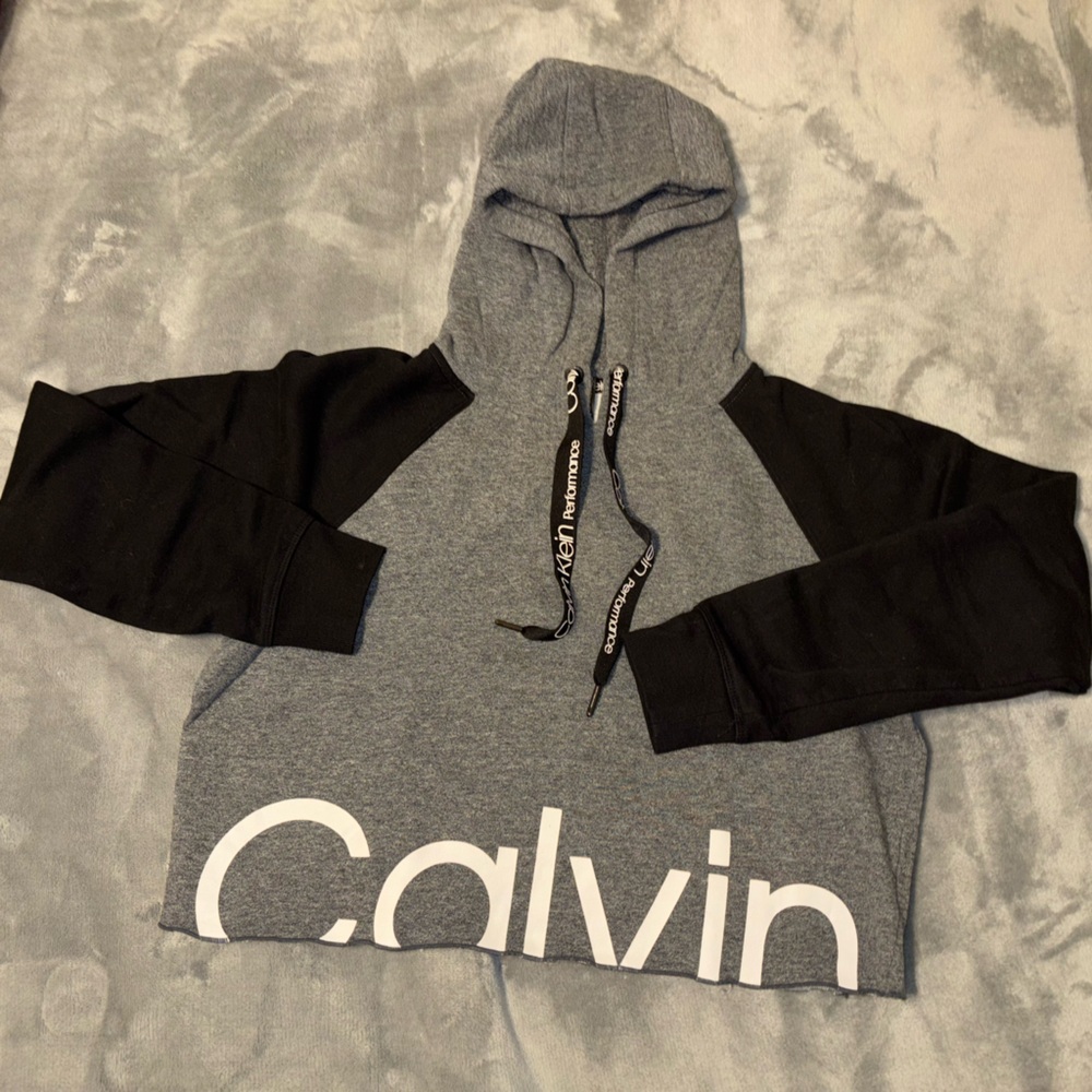 Calvin Klein Gray and Black Hoodie Sweater